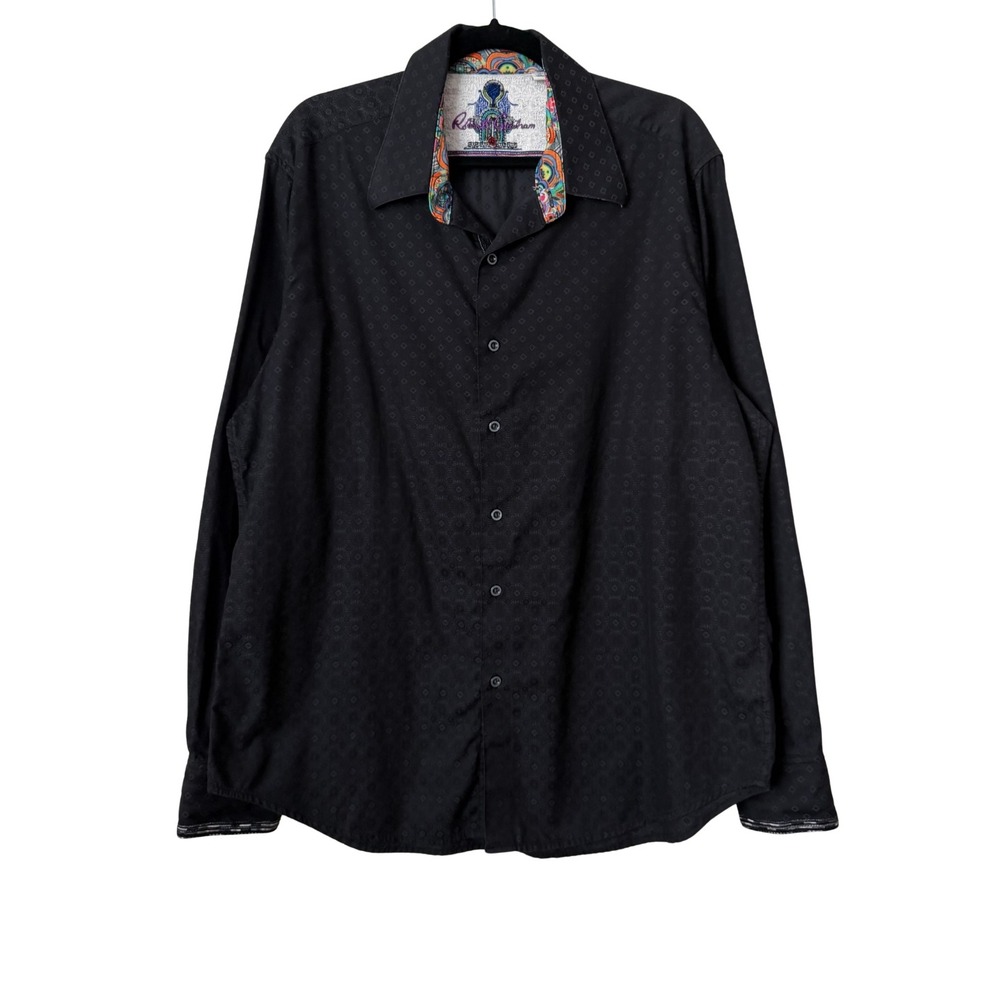 Robert Graham Shirt Mens XL Black Geometric Jacquard Long Sleeve Button Down